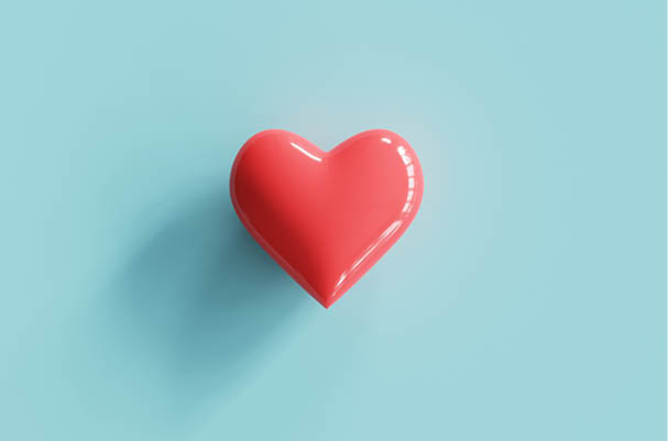 One Red heart on blue background  minimal concept  valentine card 