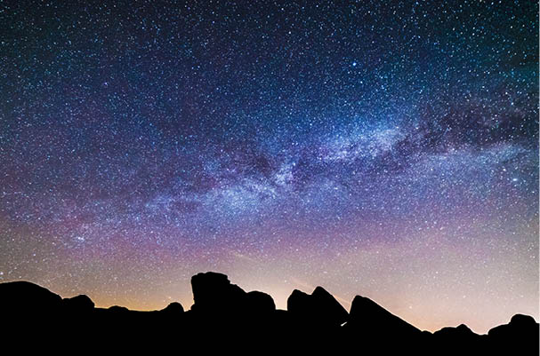 Milky Way over Granite Rock Formation Silhouette, Starry Night Sky Landscape