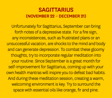 Sagittarius (November 22 – December 21) Unfortunately for Sagittarius, September can bring forth notes of a depressiv...