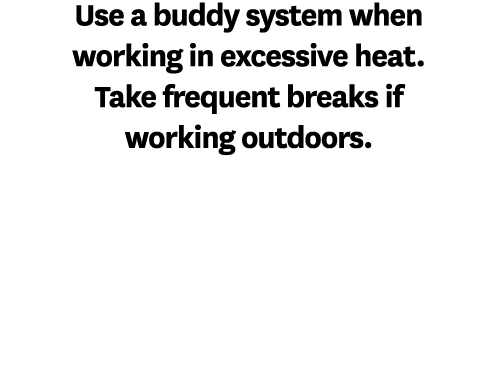 Use a buddy system when working in excessive heat. Take frequent breaks if working outdoors.