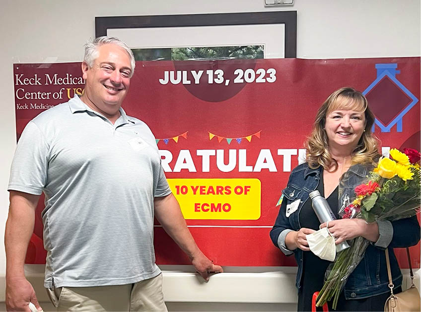 Roslyn Garrigan Nott (patient) Keck Hospital's ECMO Celebration Event (ECMO - Extracorporeal Membrane Oxygenation, is a life-supporting intervention that provides heart-lung bypass support outside the body) Keck Medicine of USC. (Photo courtesy of Keck Medicine of USC)
