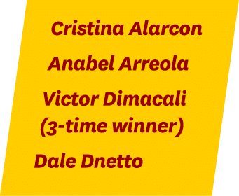 Cristina Alarcon Anabel Arreola Victor Dimacali (3 time winner) Dale Dnetto