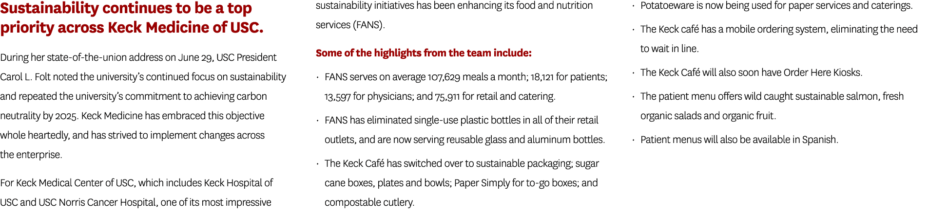 Sustainability continues to be a top priority across Keck Medicine of USC. During her state-of-the-union address on J...