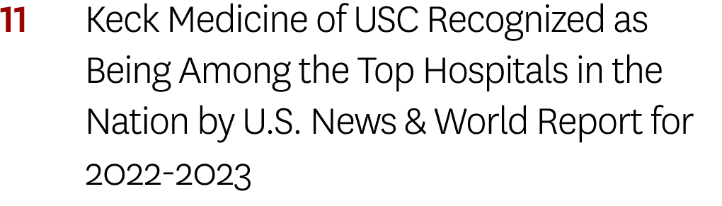 11 Keck Medicine of USC Recognized as Being Among the Top Hospitals in the Nation by U.S. News & World Report for 202...