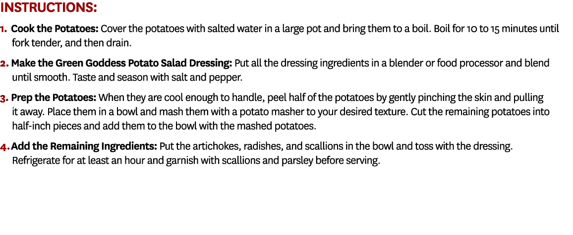 Instructions: 1. Cook the Potatoes: Cover the potatoes with salted water in a large pot and bring them to a boil. Boi...