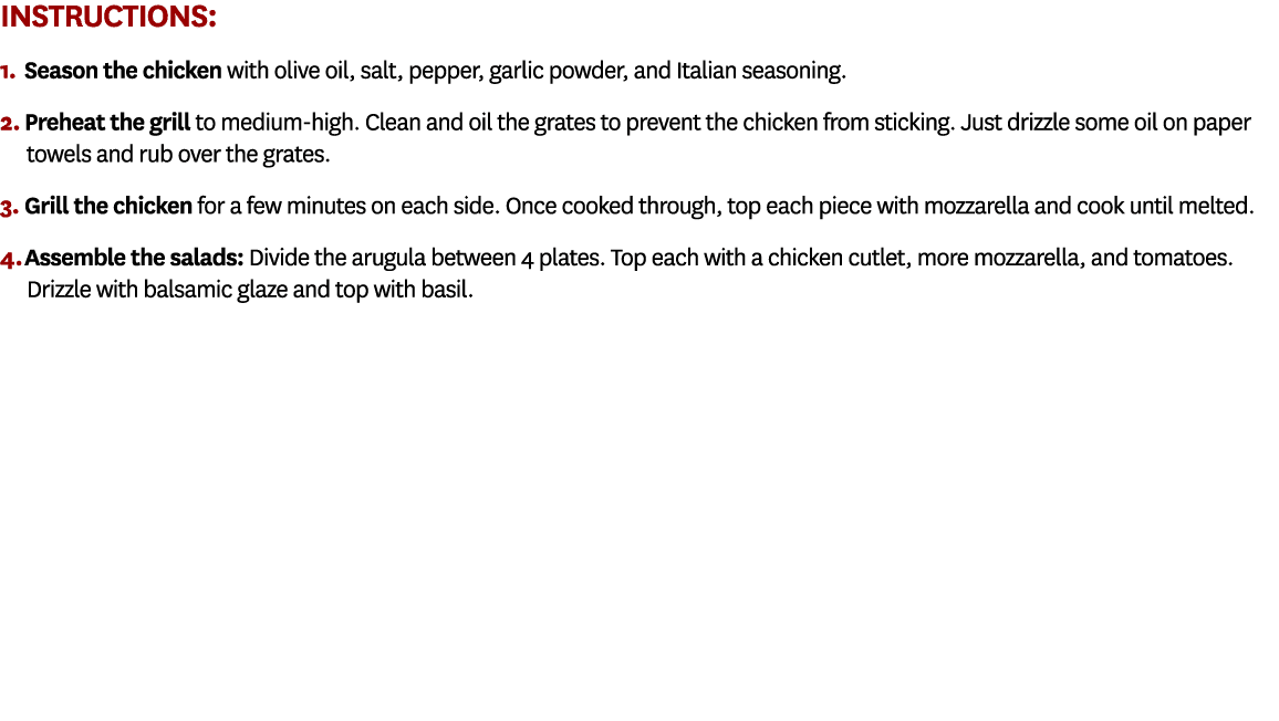 Instructions: 1. Season the chicken with olive oil, salt, pepper, garlic powder, and Italian seasoning. 2. Preheat th...