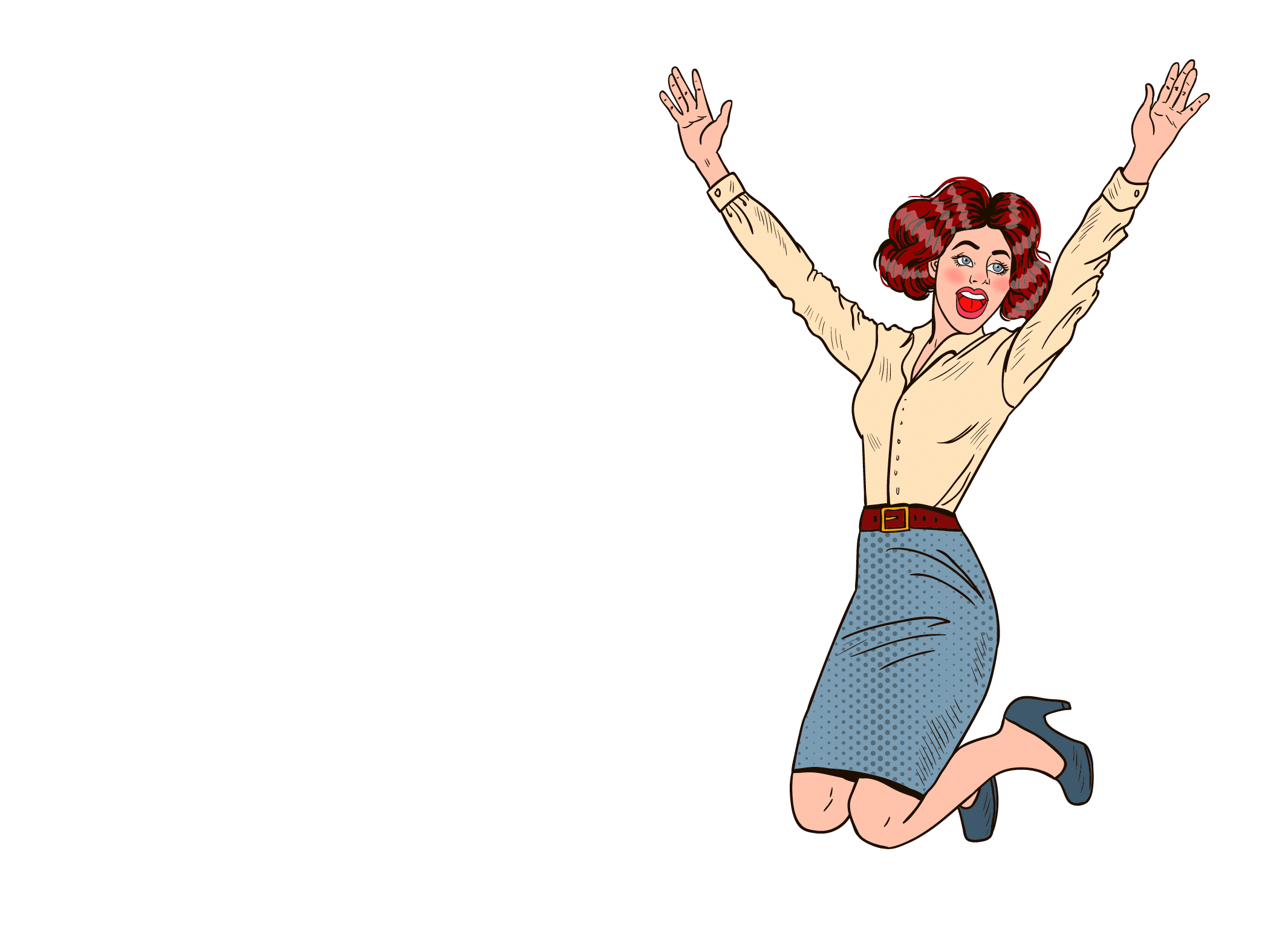 Pop Art Successful Jumping Business Woman Celebrating. Vector illustration