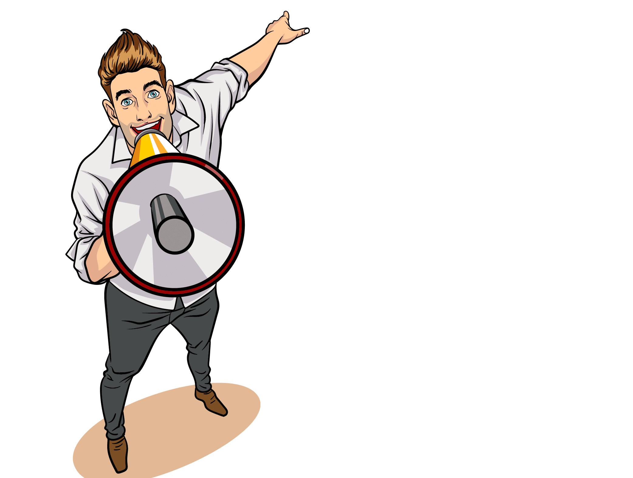 Business man screaming announce with megaphone In Retro Vintage Pop Art Comic Style