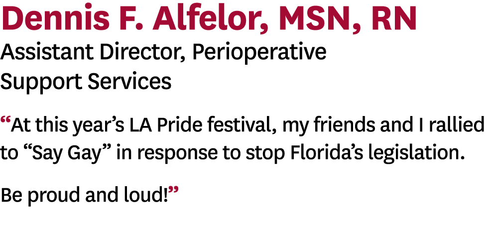 Dennis F  Alfelor, MSN, RN Assistant Director, Perioperative Support Services  At this year s LA Pride festival, my f   
