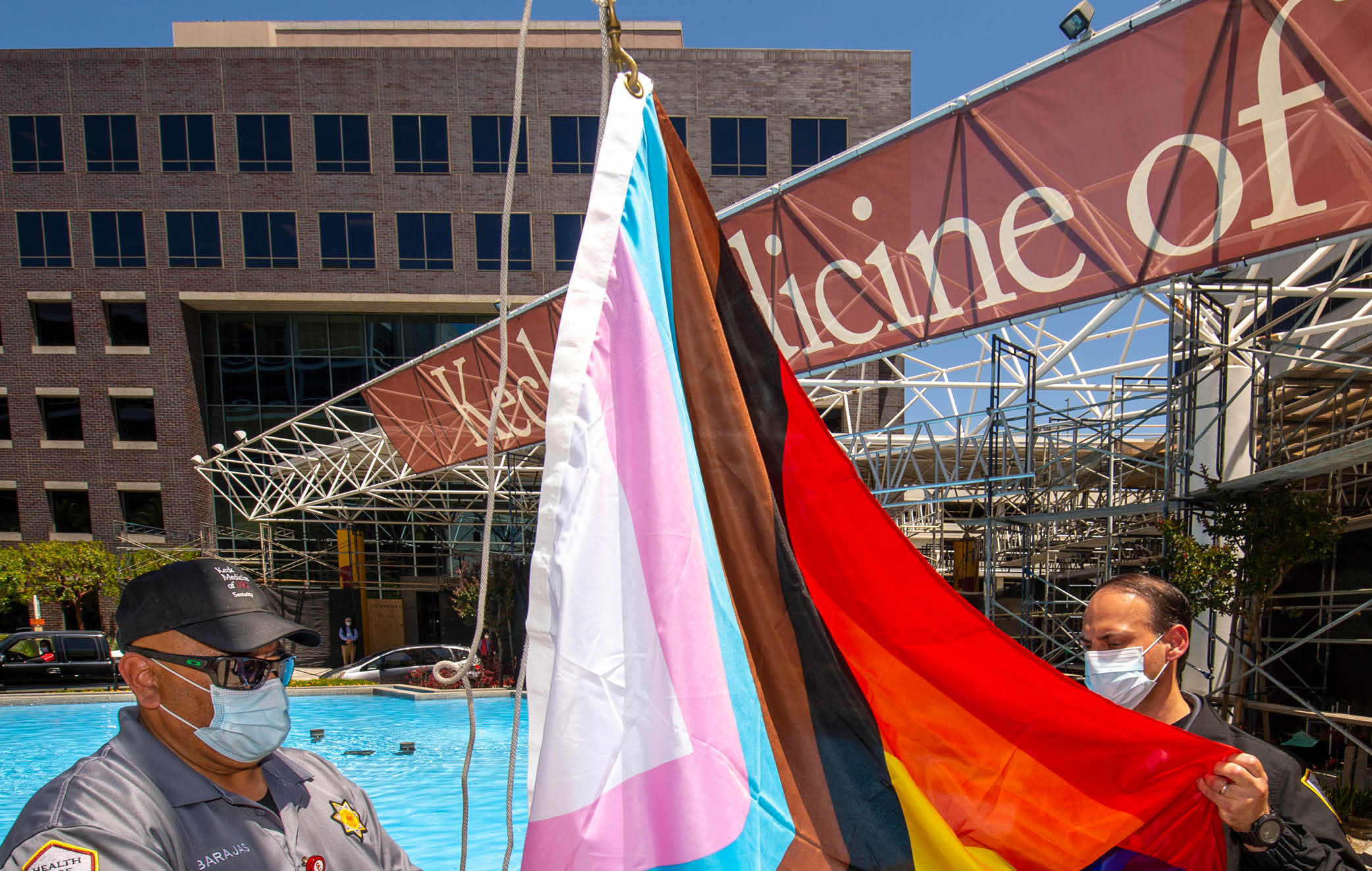 Keck Hospital of USC raises the Progress Pride Flag to kickoff Pride Month, June 1, 2022  (Photo Gus Ruelas)  
