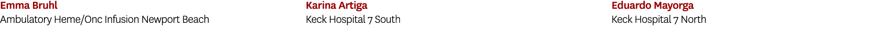 Emma Bruhl Ambulatory Heme/Onc Infusion Newport Beach Karina Artiga Keck Hospital 7 South Eduardo Mayorga Keck Hospit...