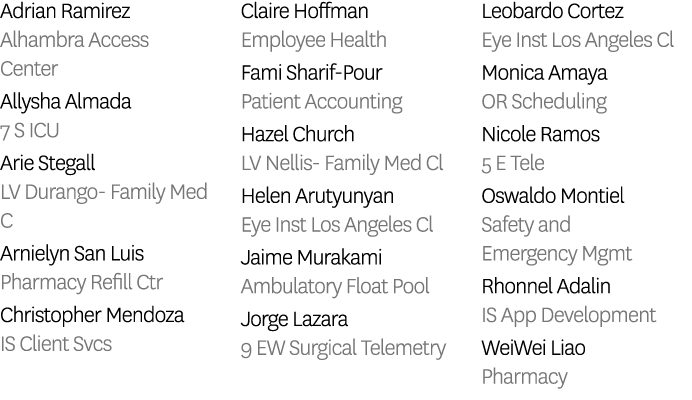 Adrian Ramirez Alhambra Access Center Allysha Almada 7 S ICU Arie Stegall LV Durango Family Med C Arnielyn San Luis P...