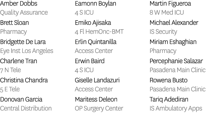 Amber Dobbs Quality Assurance Brett Sloan Pharmacy Bridgette De Lara Eye Inst Los Angeles Charlene Tran 7 N Tele Chri...