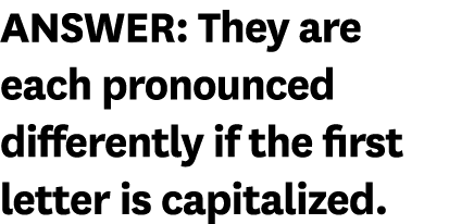 ANSWER: They are each pronounced differently if the first letter is capitalized 