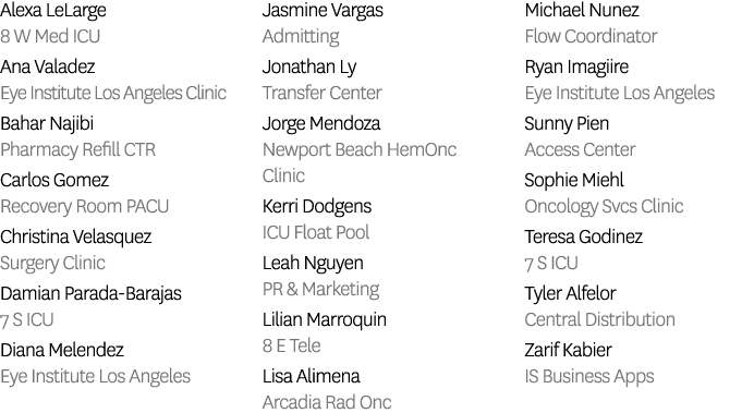 Alexa LeLarge 8 W Med ICU Ana Valadez Eye Institute Los Angeles Clinic Bahar Najibi Pharmacy Refill CTR Carlos Gomez ...
