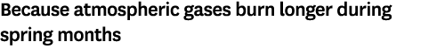 Because atmospheric gases burn longer during spring months