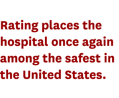Rating places the hospital once again among the safest in the United States 