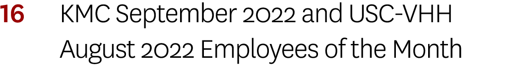 16 KMC September 2022 and USC-VHH August 2022 Employees of the Month